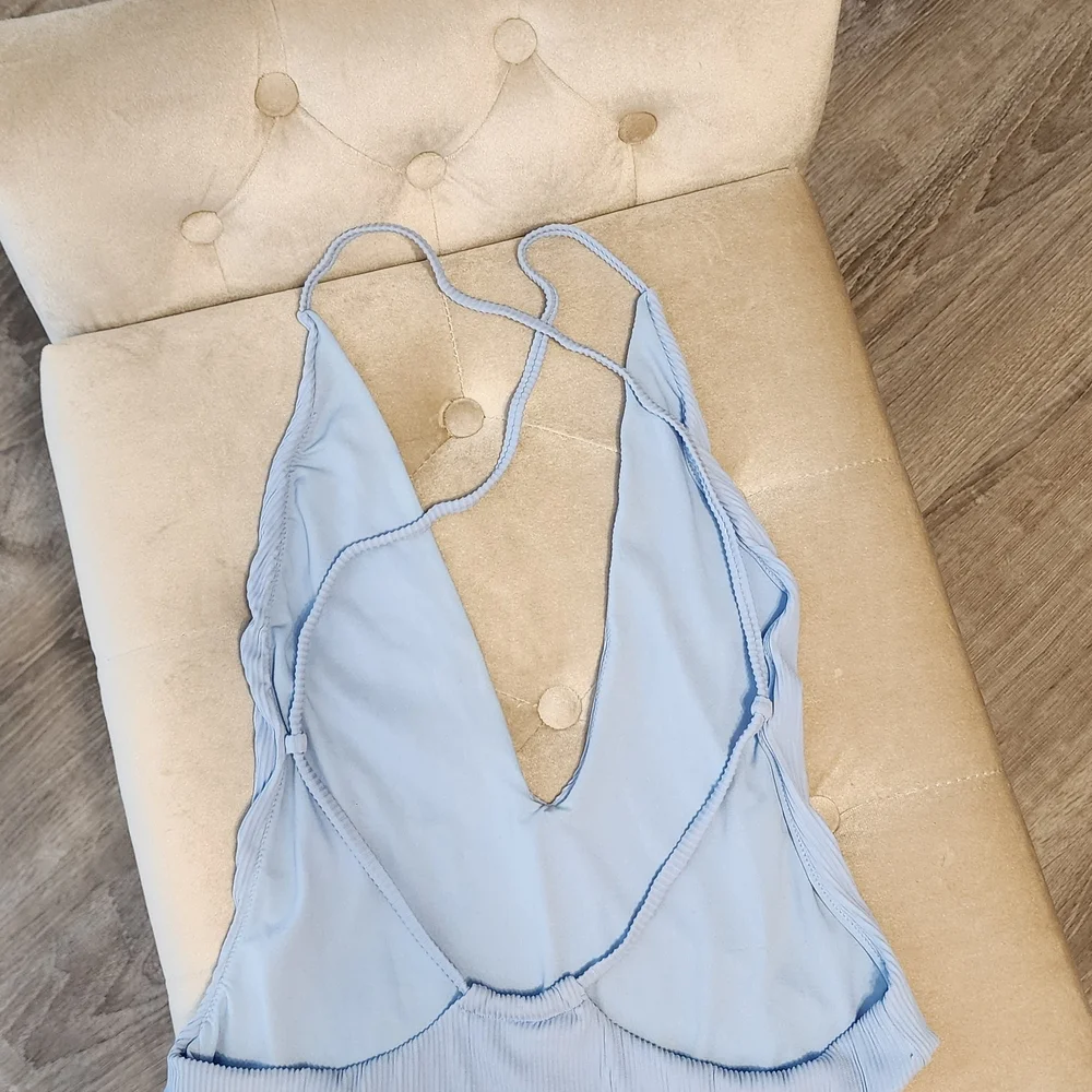 envy Light Blue Ribbed Halter One-Piece Swimsuit - Picture 3 of 3